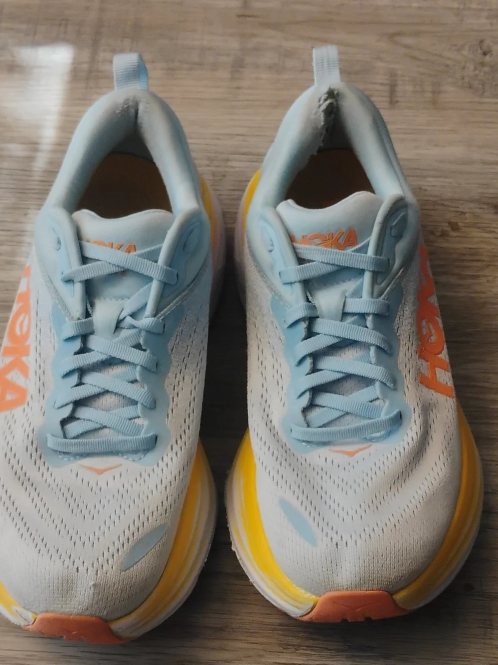 HOKA Bondi 8 Women's Running Shoes in Light Blue, White & Yellow Size 8.5B